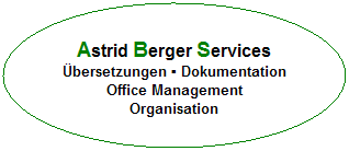 Ellipse: &nbsp;
Astrid Berger Services
�bersetzungen ▪ Dokumentation
Office Management
Organisation
